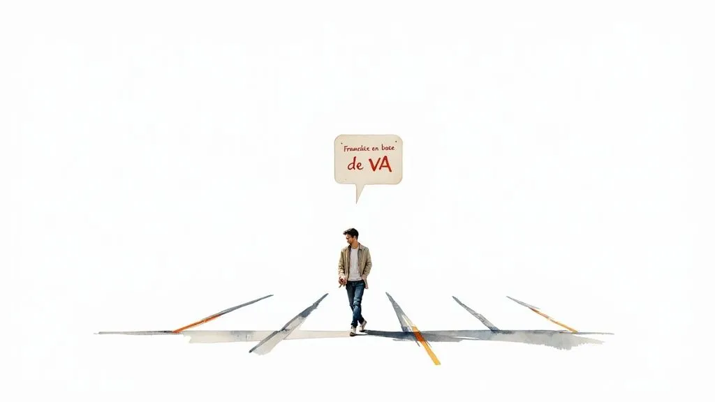 A man walks along an abstract path under a speech bubble reading 'VAT exemption scheme'.