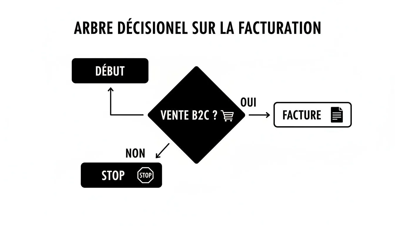 Simple flowchart illustrating a decision tree on invoicing, asking whether a sale is B2C.