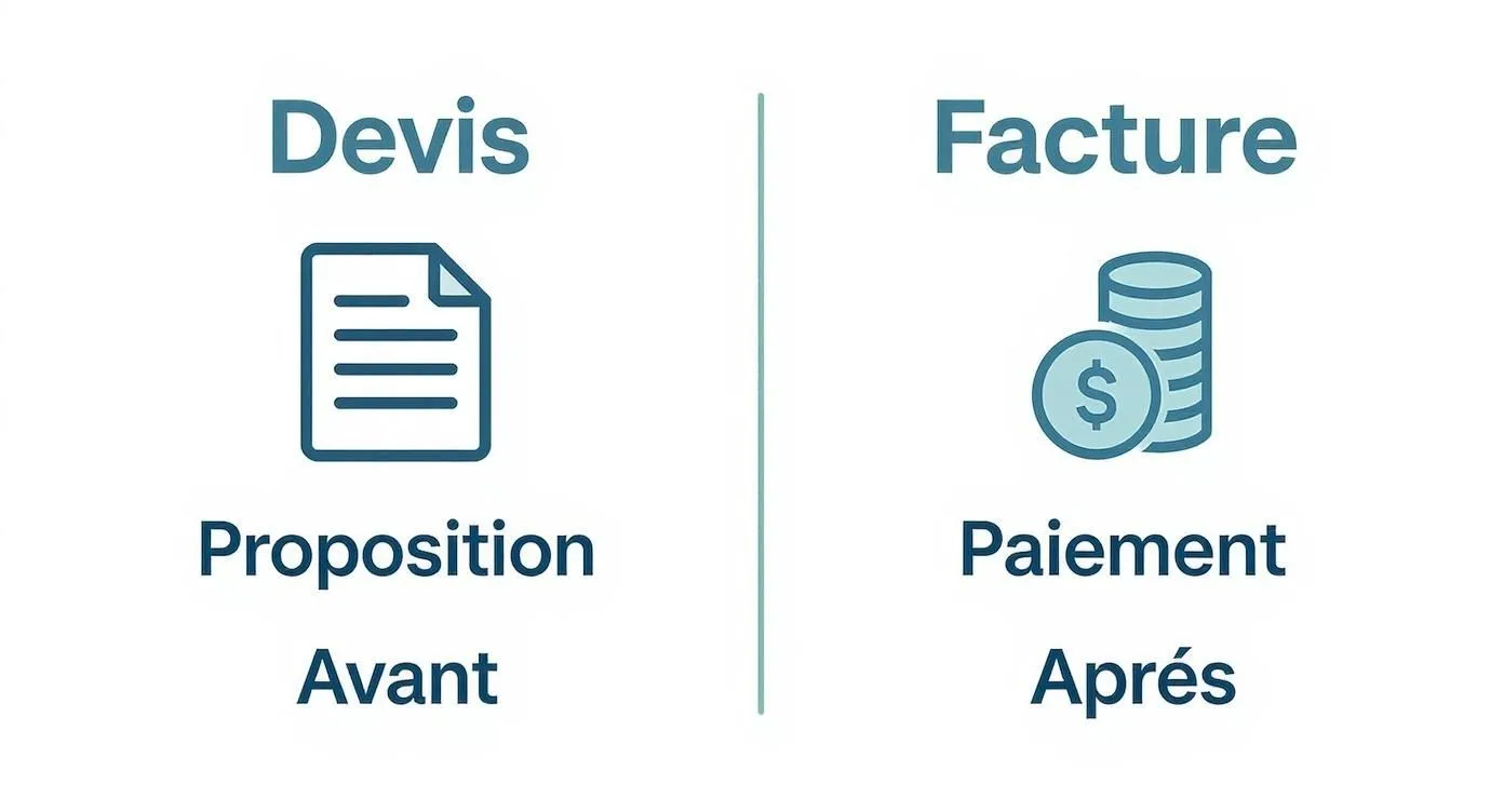 Infographic about the difference between a quote and an invoice