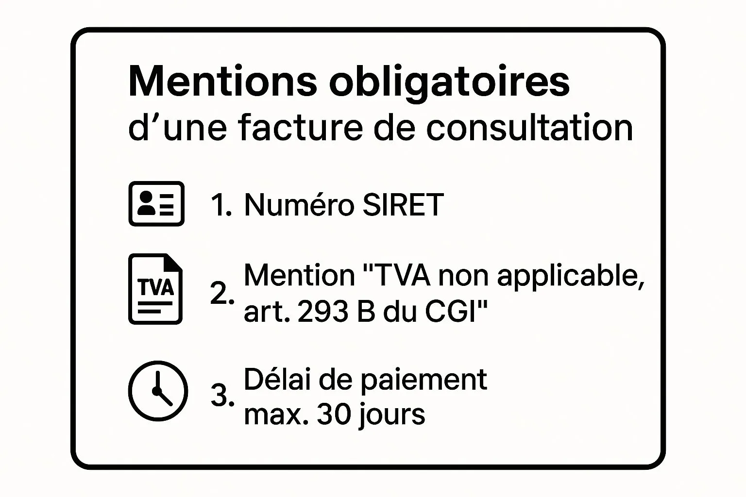 Infographic showing the mandatory mentions for a consulting services invoice