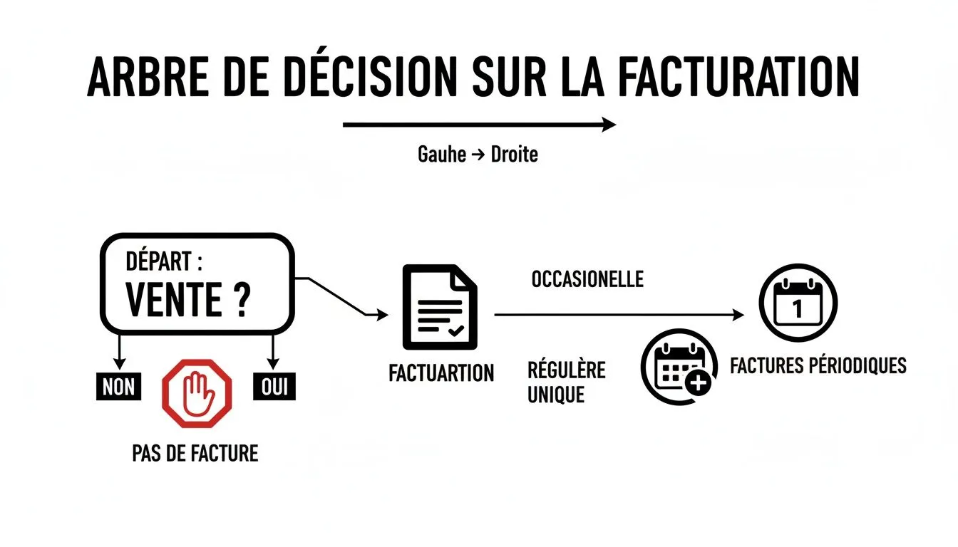Decision tree explaining when and how to invoice a sale, including occasional and recurring options.