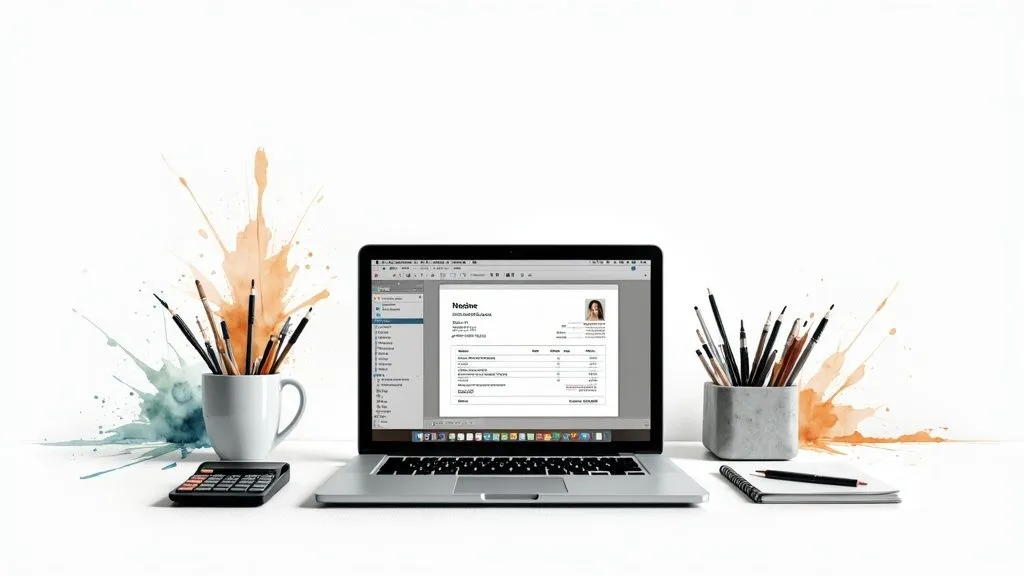 An entrepreneur reviewing invoices at their desk to make sure they are compliant
