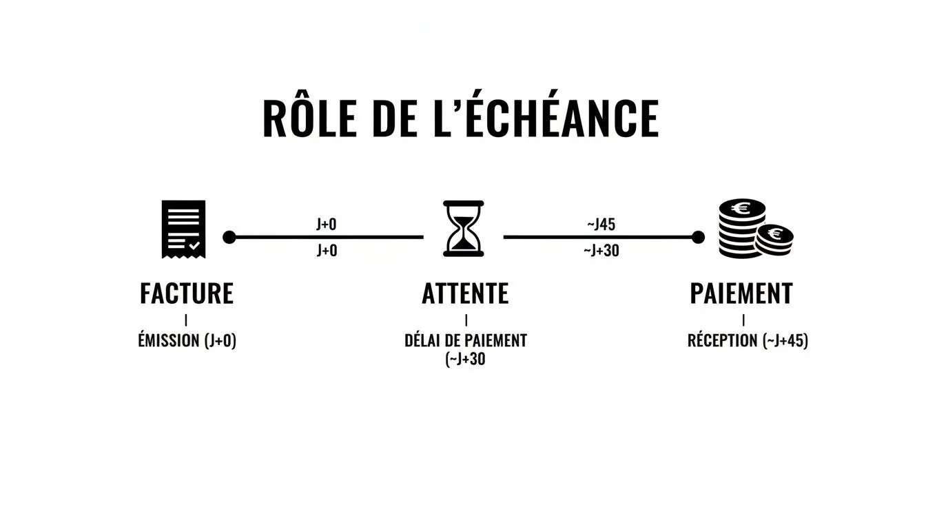 Infographic illustrating the invoice process, from issuance deadline to payment, highlighting the role of the due date.