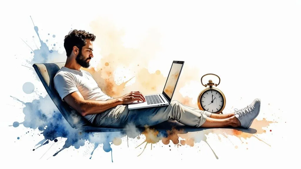 A person working on a laptop, symbolizing the ease of online invoicing