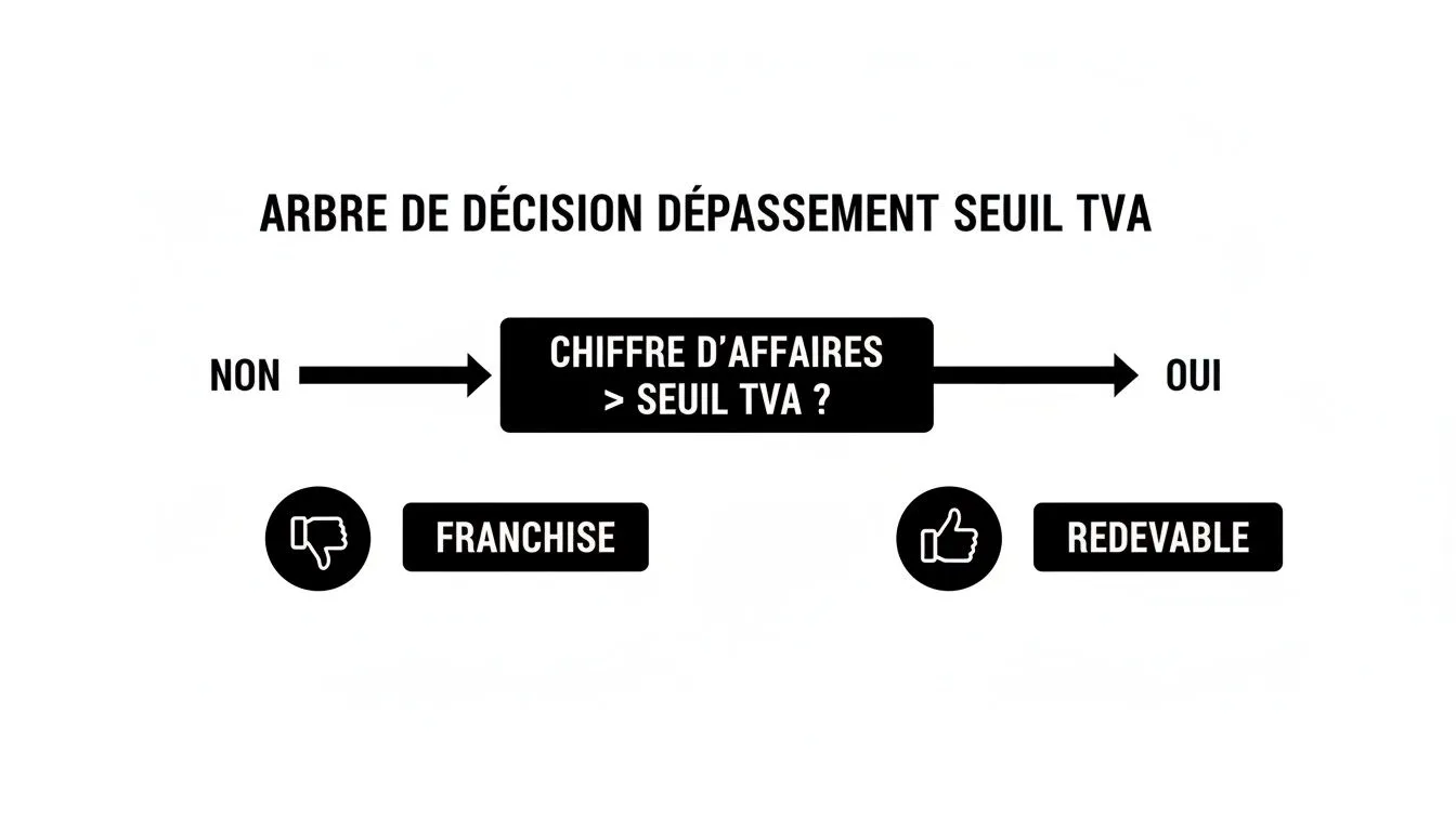 Decision tree for exceeding the VAT threshold, illustrating the exempt or liable options.