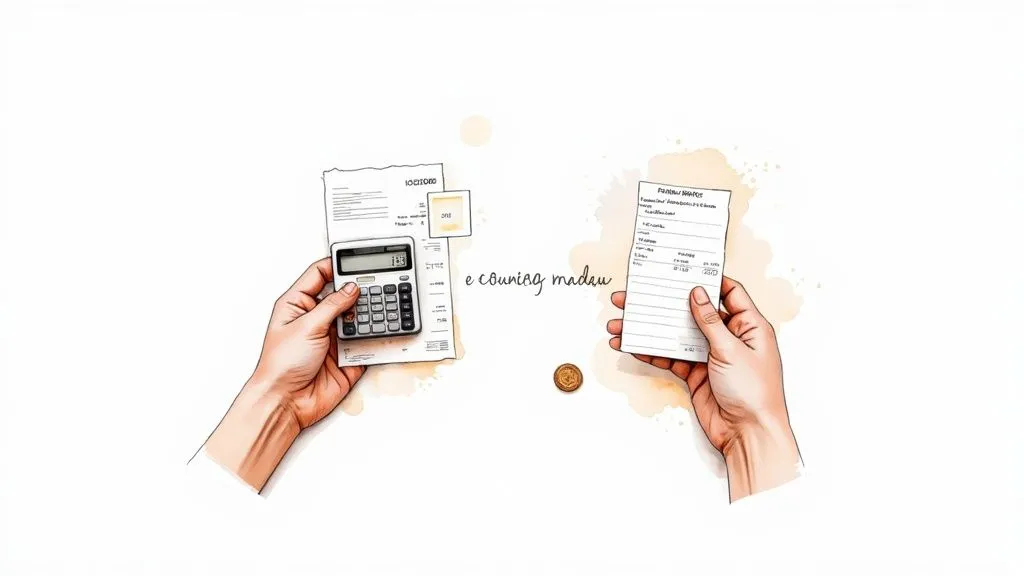 A calculator and charts symbolizing a company's financial analysis.
