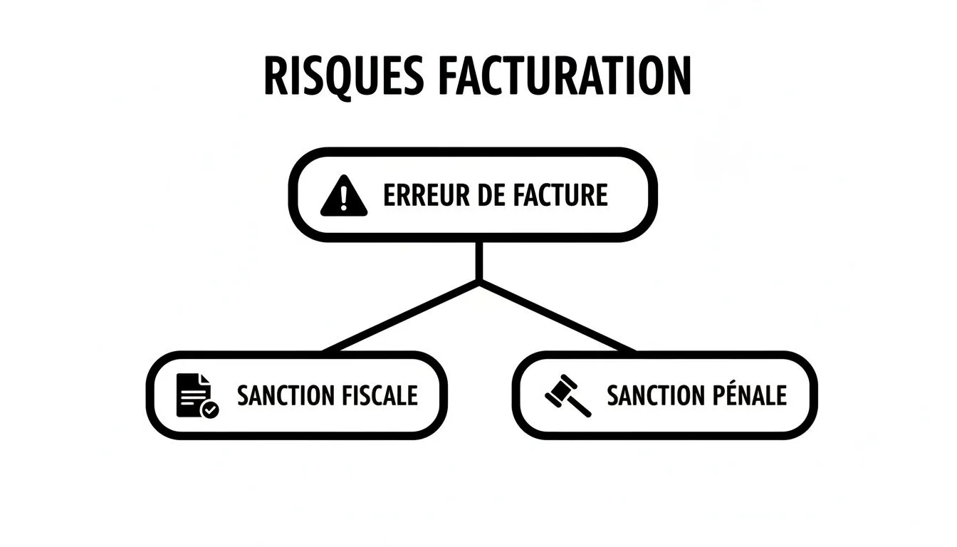 Diagram illustrating the consequences of an invoicing error, including tax and criminal penalties.
