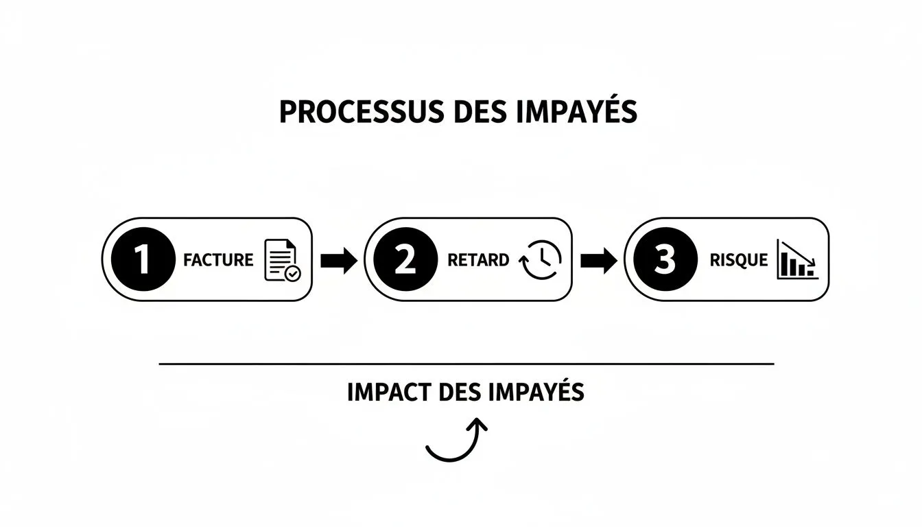 Infographic illustrating the stages of unpaid invoice management and their impact on risk.