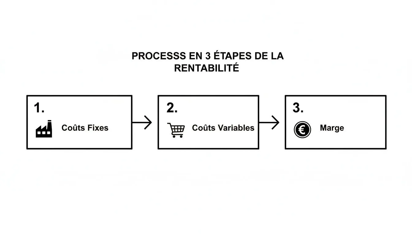 Diagram illustrating the 3-step profitability process: fixed costs, variable costs, and margin.