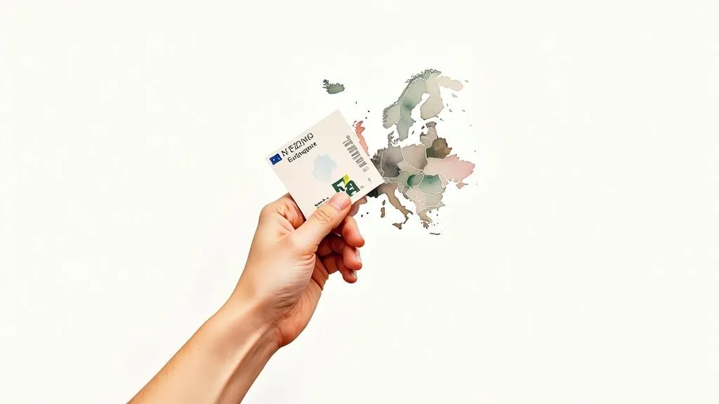 Hand holding a map of Europe in front of a map of Europe illustrating intra-community transactions