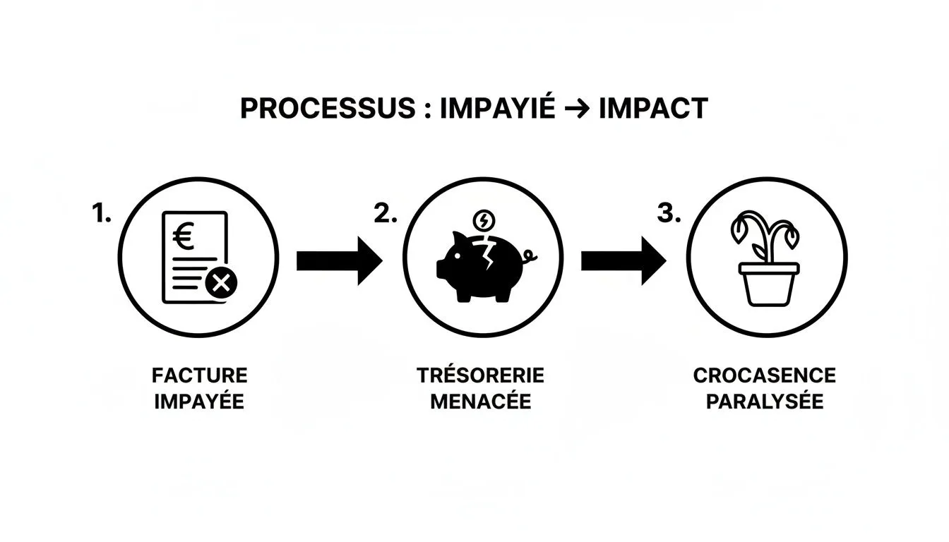 Diagram illustrating the impact of unpaid invoices on a company's cash flow and growth.