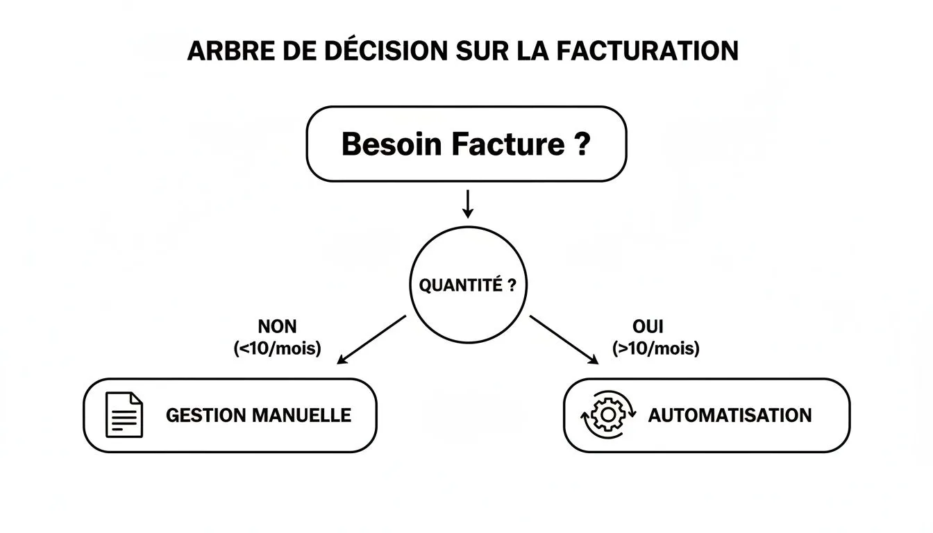 Decision tree for invoicing, guiding the user based on need and monthly invoice volume.