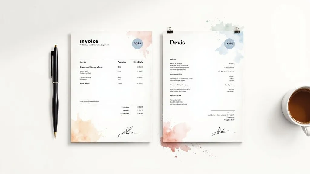A person carefully examining an invoice at a well-organized desk