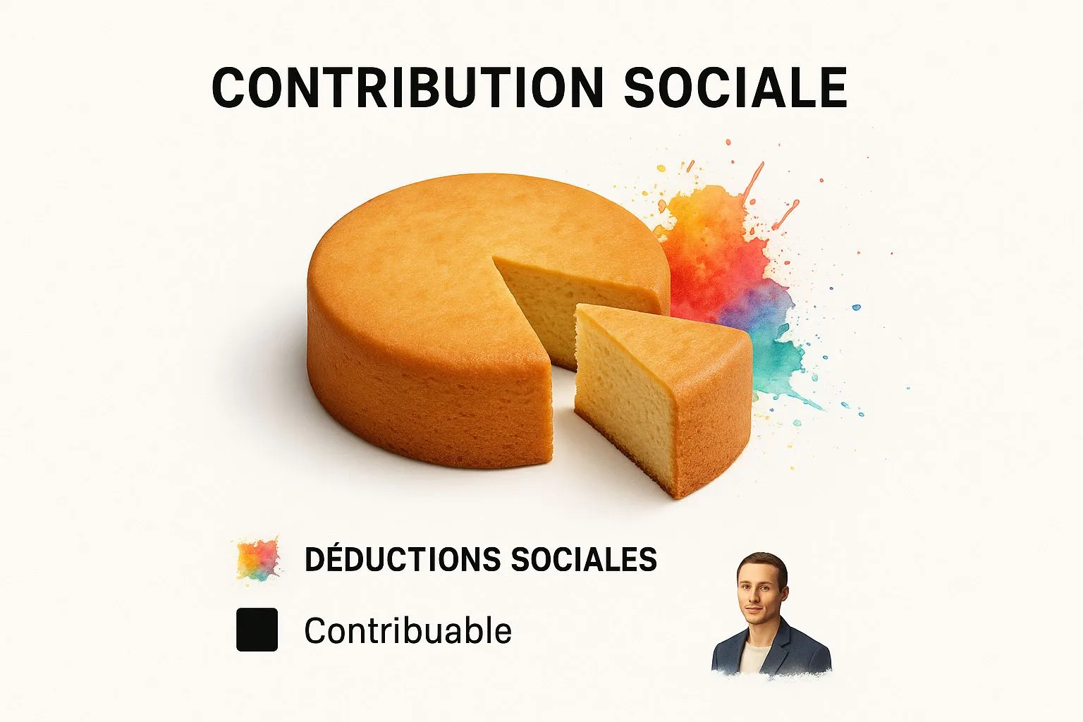 Infographic illustrating the tax deduction as a slice of cake removed before taxation.