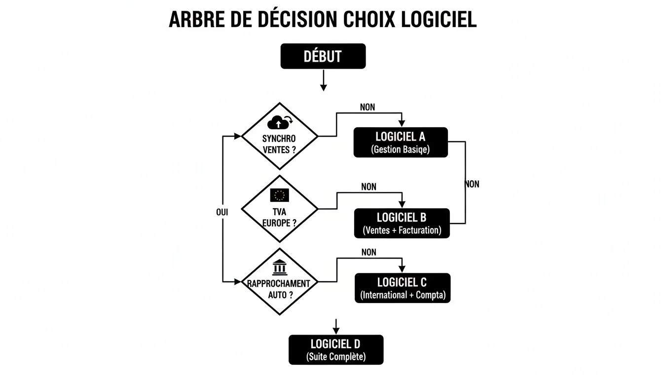 Decision tree for choosing accounting software, guiding the user based on their specific needs.