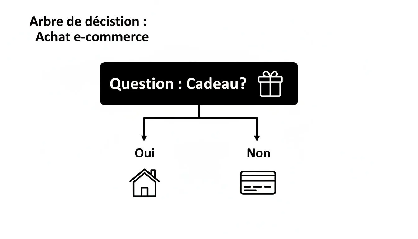 Decision tree for an e-commerce purchase, asking whether it's a gift to determine the shipping address.