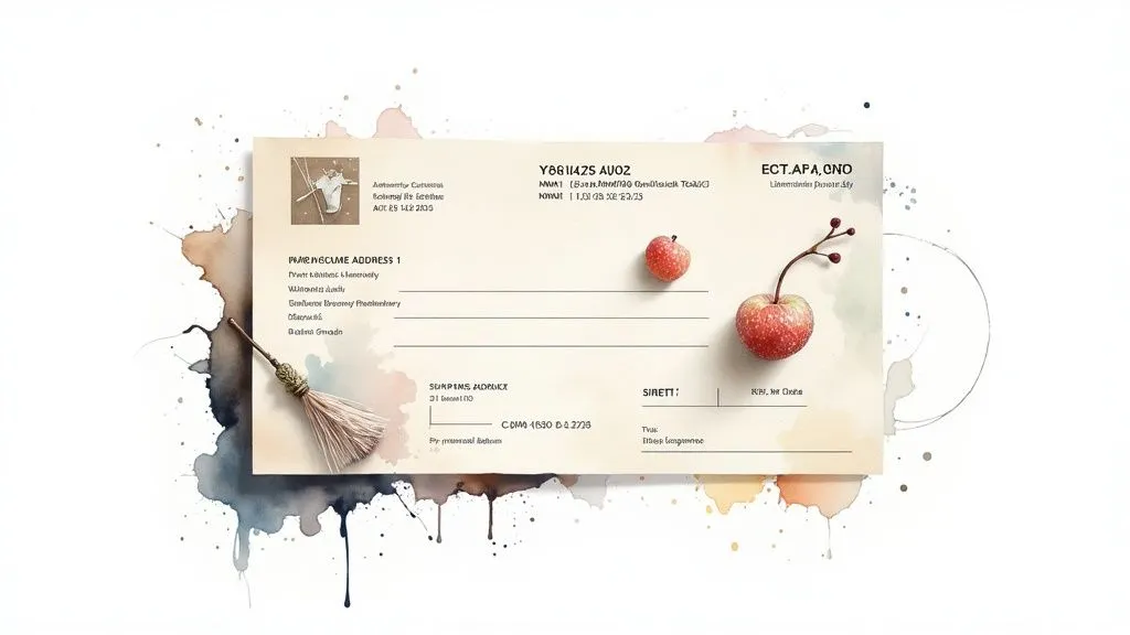 Creative payment receipt template with cherries, watercolor splashes, and a decorative pompom
