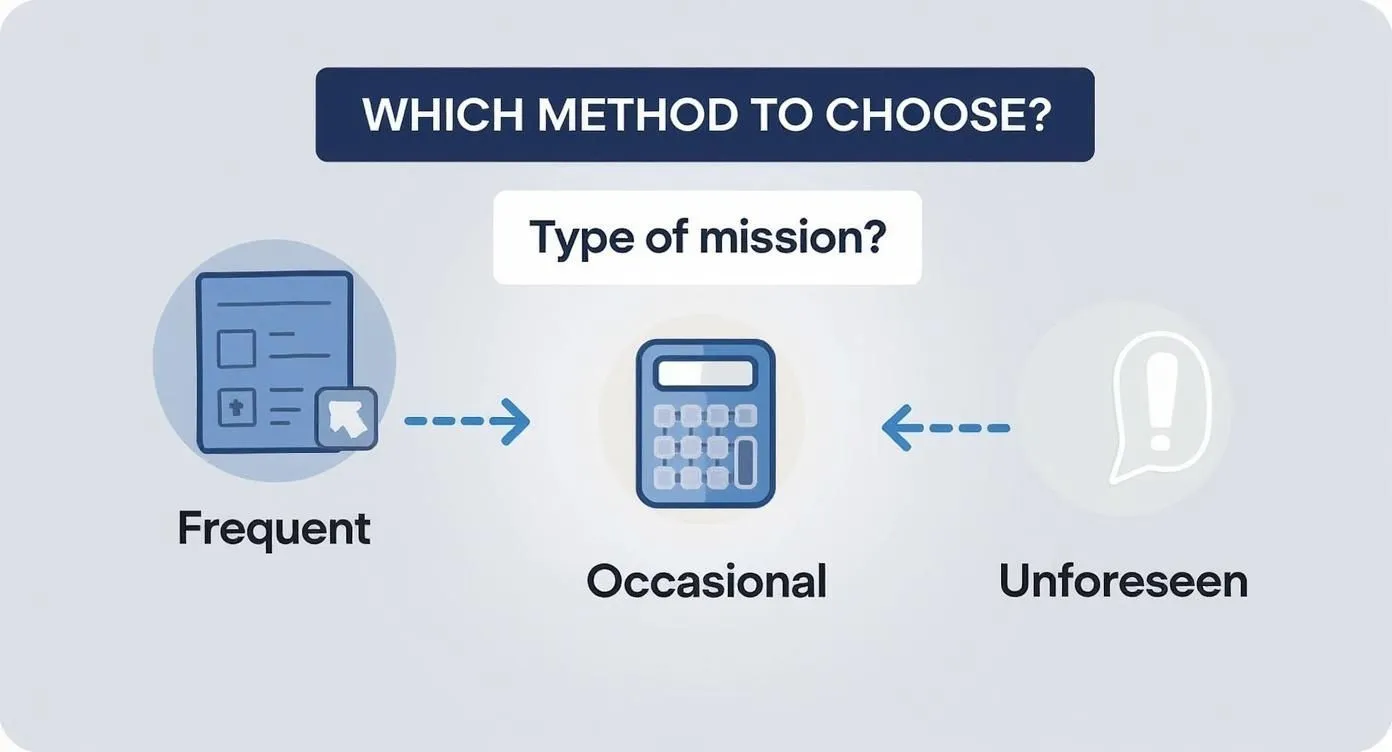 Decision diagram showing which method to choose depending on the type of assignment: frequent, occasional or unplanned