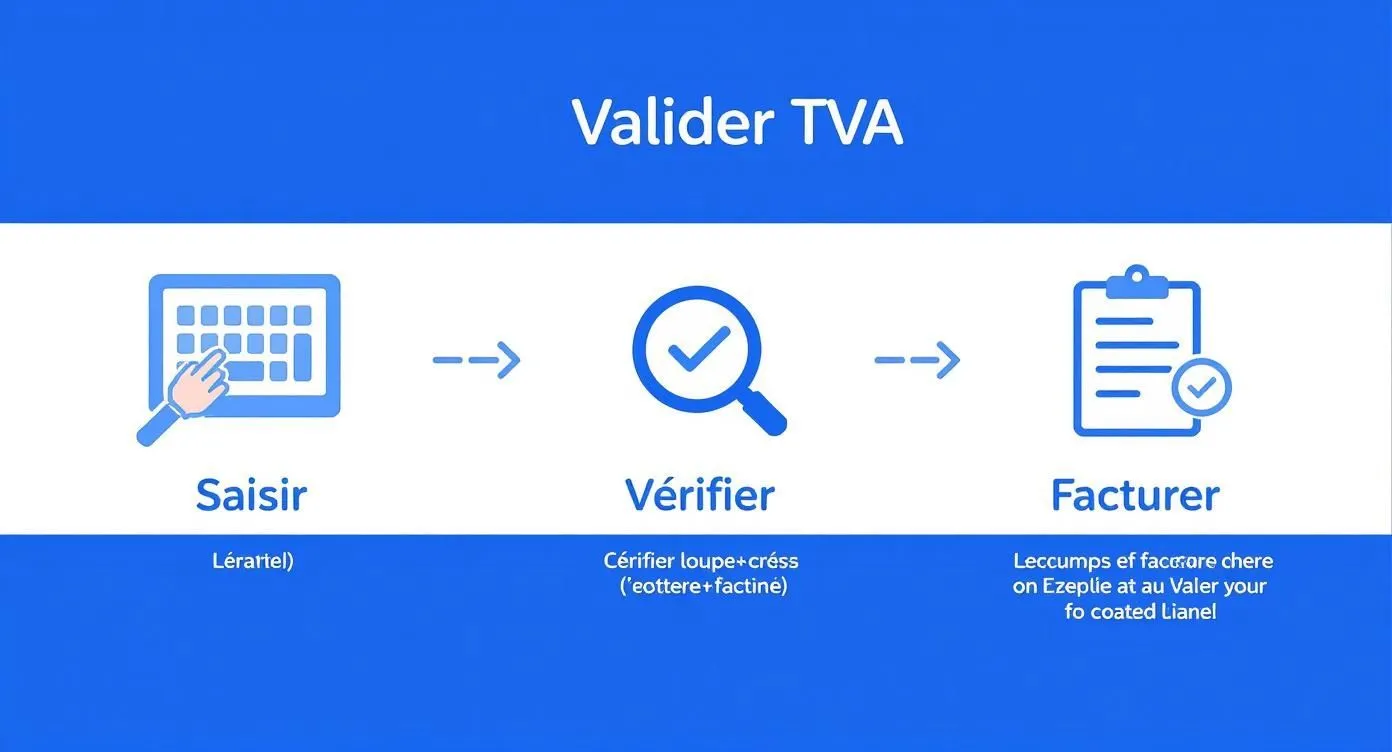 Three-step VAT validation process: entering, verifying and invoicing the data