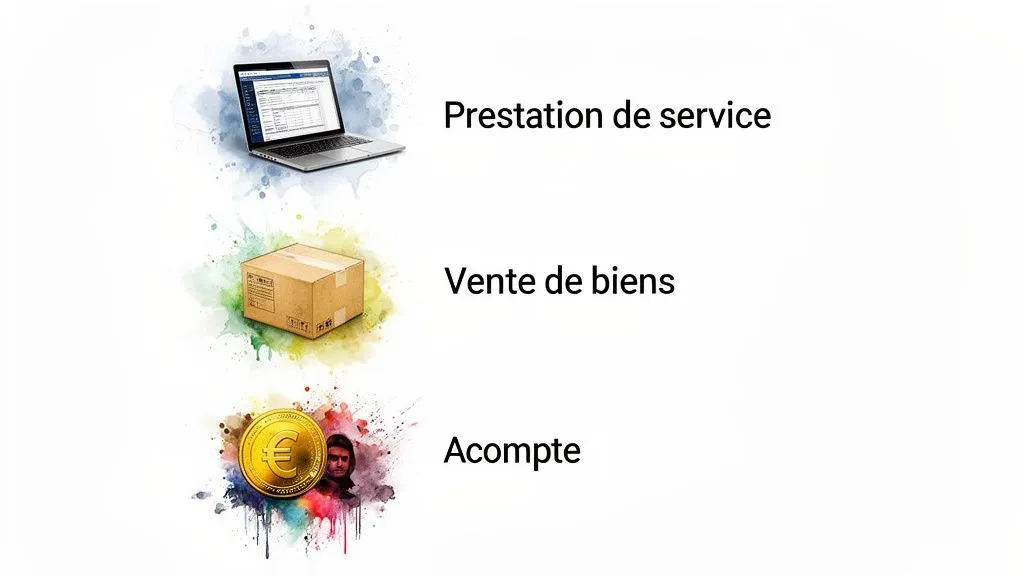 Colorful visuals representing services, sales of goods and deposits for businesses.