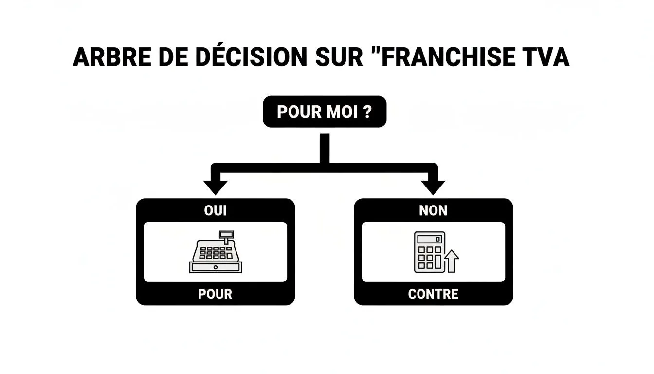 Decision tree explaining the VAT exemption scheme, asking whether it's relevant, with options for and against.