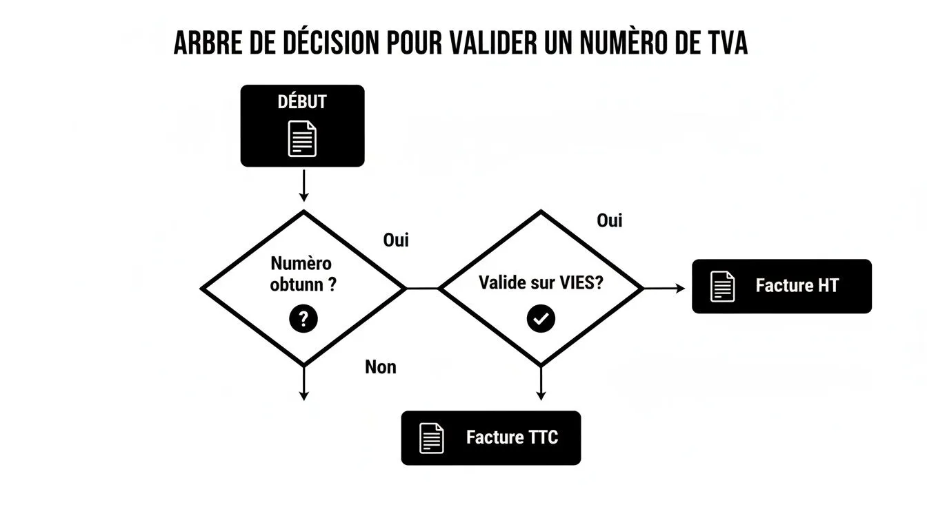 Decision tree for validating a VAT number, determining whether an invoice will be issued excl. VAT or incl. VAT.