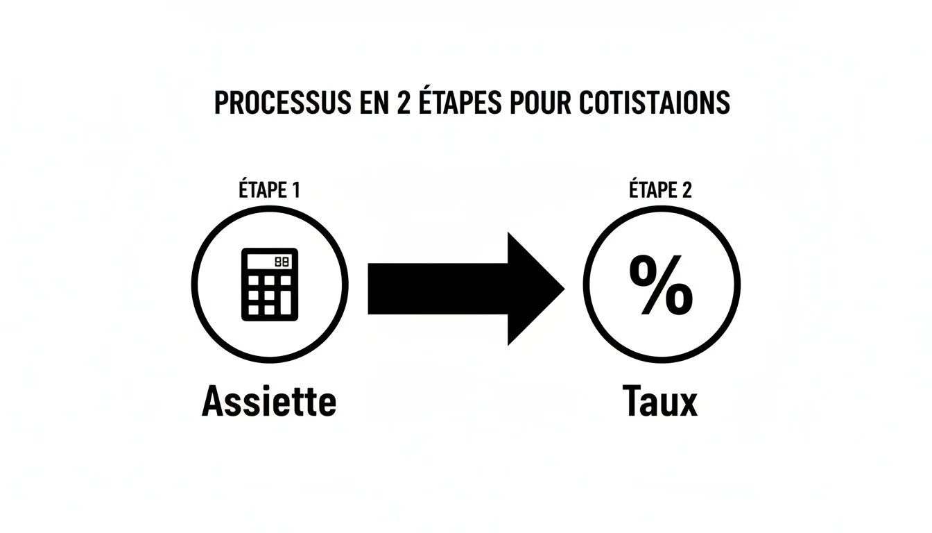 Diagram illustrating a two-step process for calculating contributions: the base and the rate.