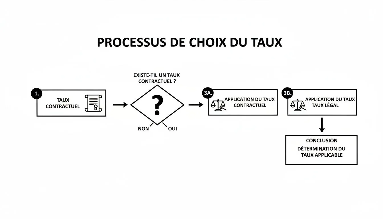 Process diagram explaining the method for determining the applicable rate, between contractual and statutory.