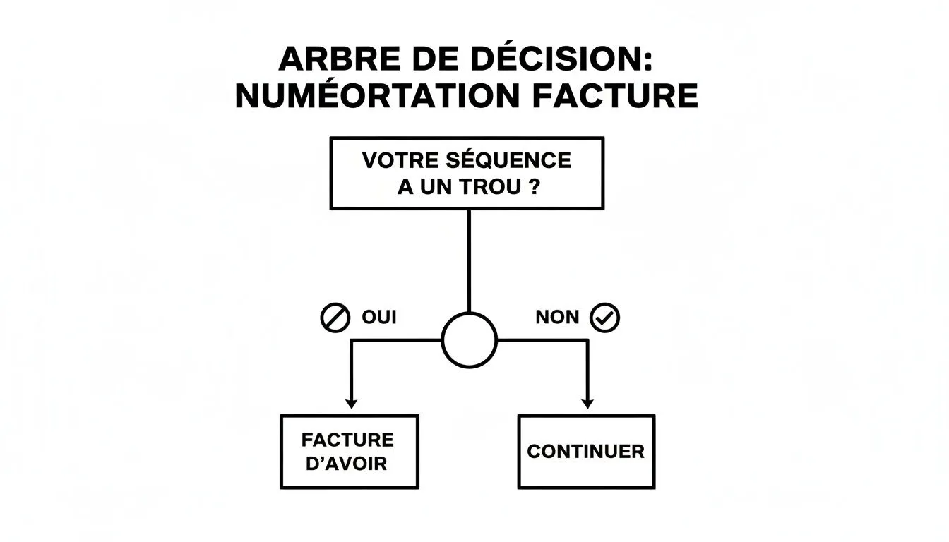Decision tree for invoice numbering, guiding on how to handle missing or continuous sequences.