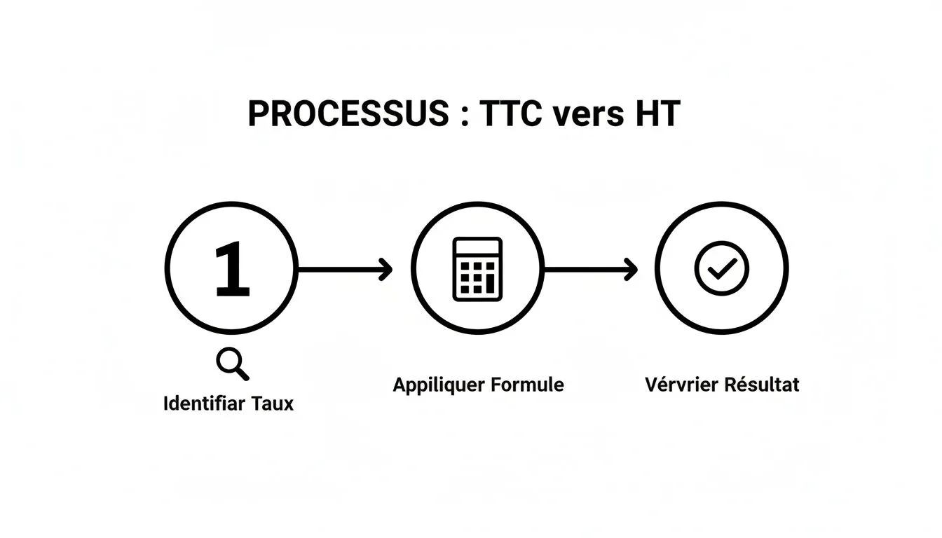 Diagram illustrating the three-step process of converting gross to net: identify the rate, apply the formula, and check the result.
