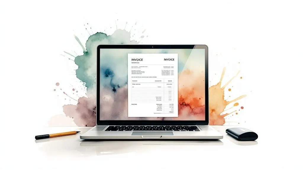 A sole trader using invoicing software on their laptop