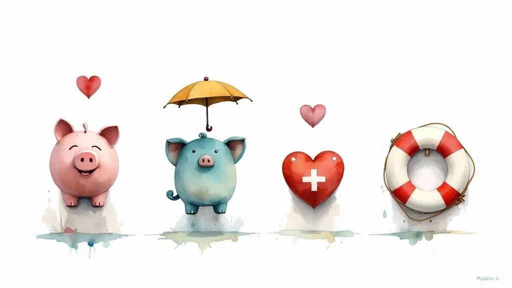 A shield symbolically protecting the pillars of social protection against a plain background.