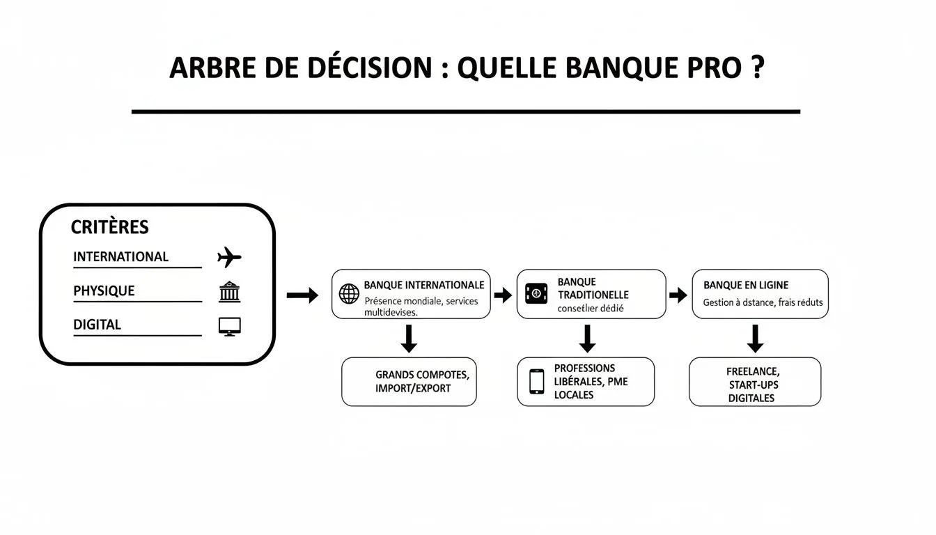 Decision tree for choosing the ideal business bank based on your specific needs.
