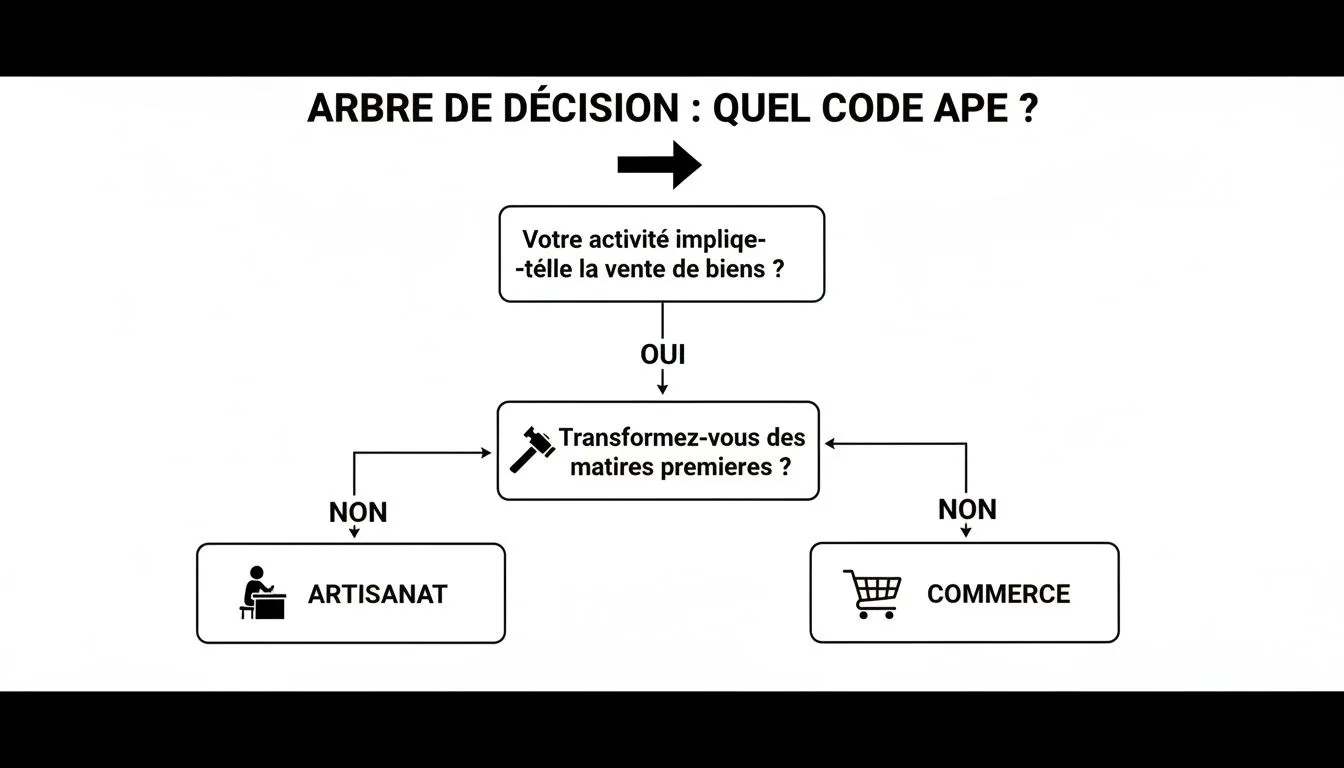 Decision tree for finding the APE code, differentiating craft and trade based on the transformation of raw materials.
