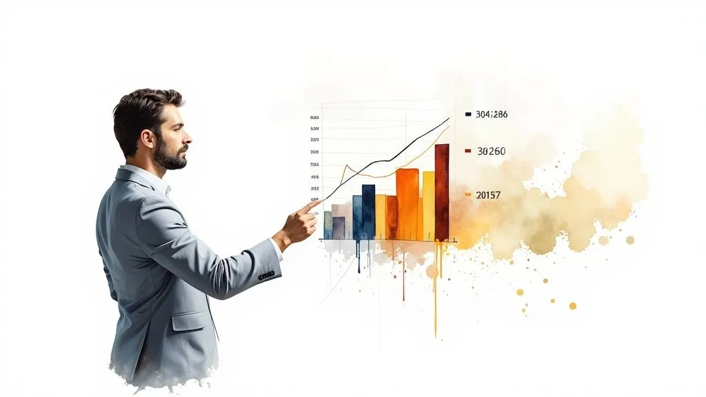 A person analyzing growth charts on a transparent, futuristic screen