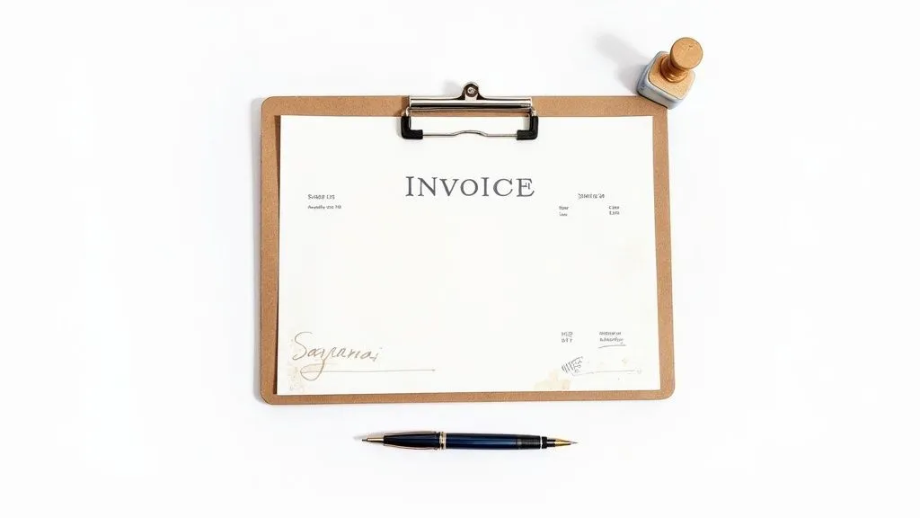 An entrepreneur reviewing invoices at their desk to make sure they are compliant