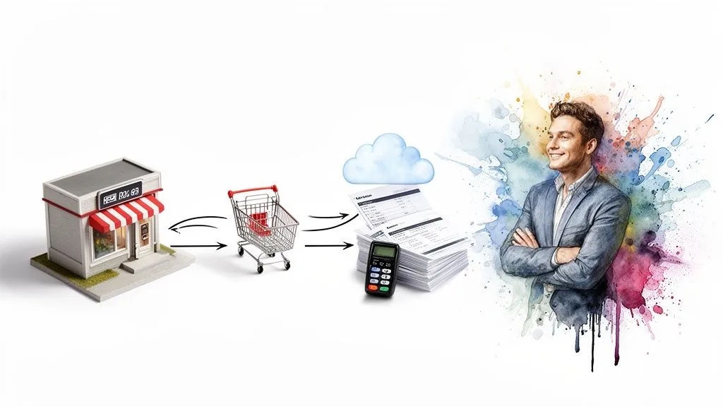 Sales and invoicing management process for a small business, with online accounting.