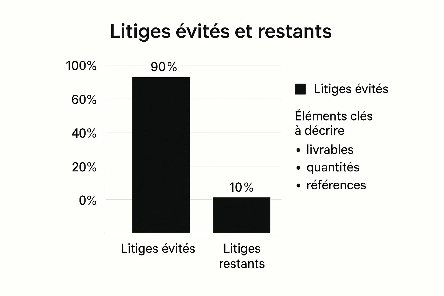 Infographic showing that clarity on deliverables, quantities and references can prevent 90% of invoicing disputes.