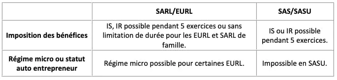 Tax rules that differ between SASU, SARL, SAS and EURL