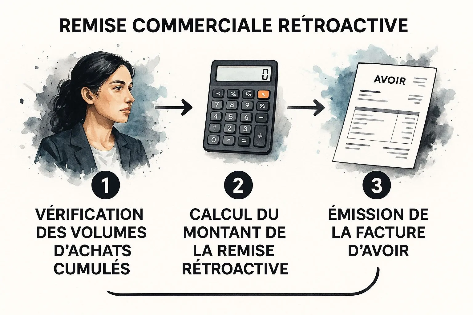 Infographic showing the process of creating a credit note for a retroactive commercial discount