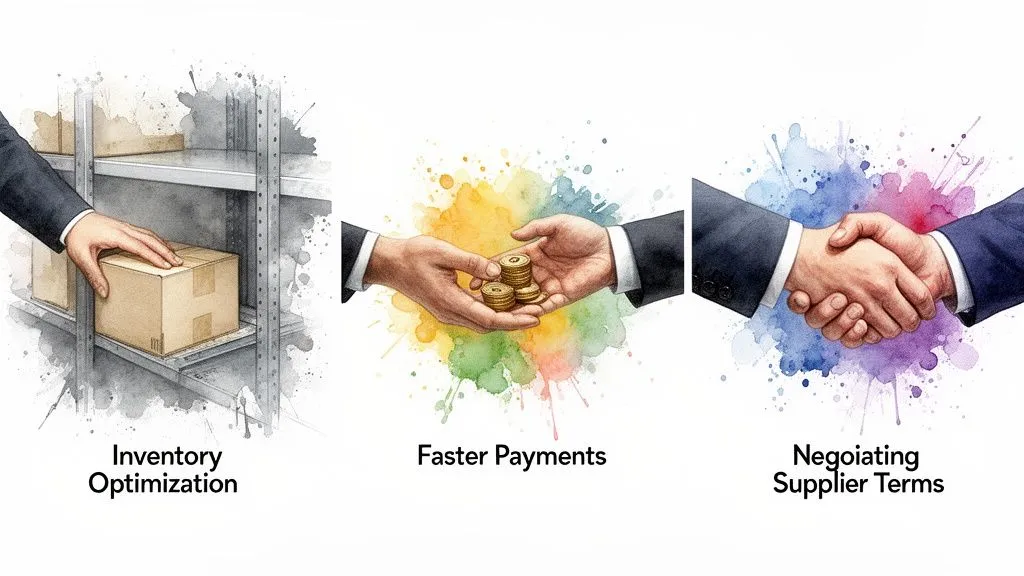 Three vignettes illustrating inventory optimization, fast payments and negotiating supplier terms.