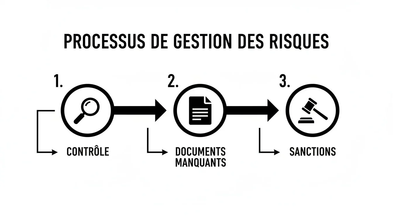 Diagram illustrating the risk management process: audit, missing documents and associated penalties.
